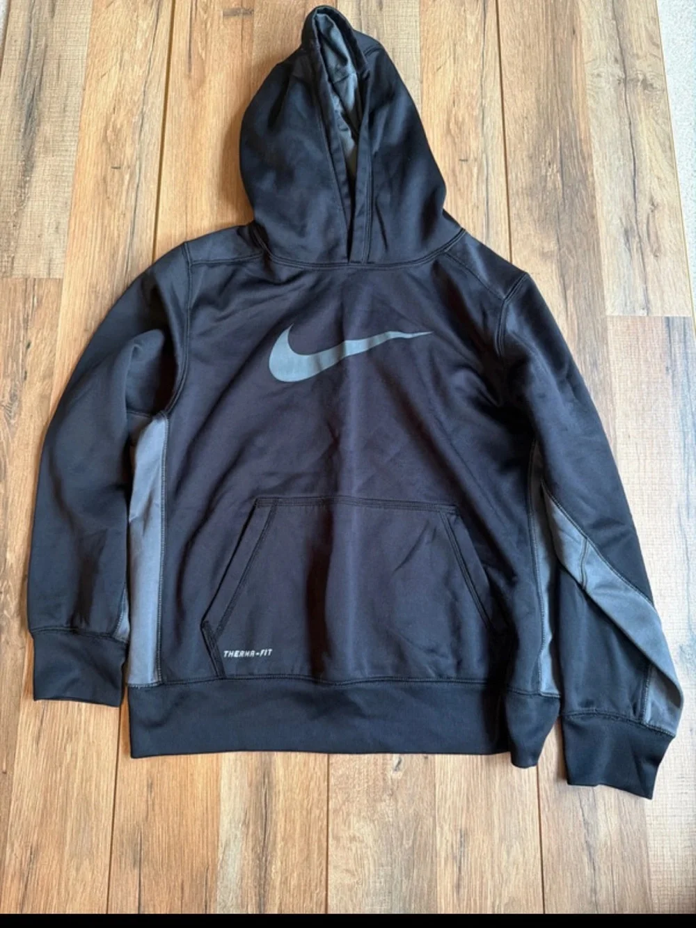 Nike Black Hoodie with Gray Swoosh and Gray Accents